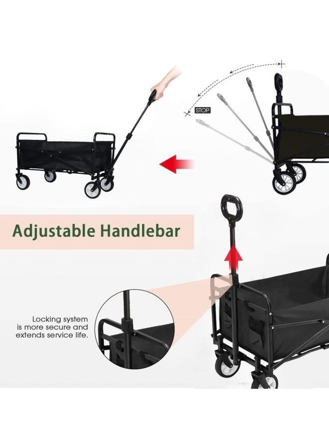 GGEROU سيارة مرافق قابلة للطي، عربة خدمات متعددة الاستخدام بعجلات، عربة شاطئ متدحرجة، عربة تسوق قابلة للطي، أقصى حمولة: 60 كجم أسود - Image 3