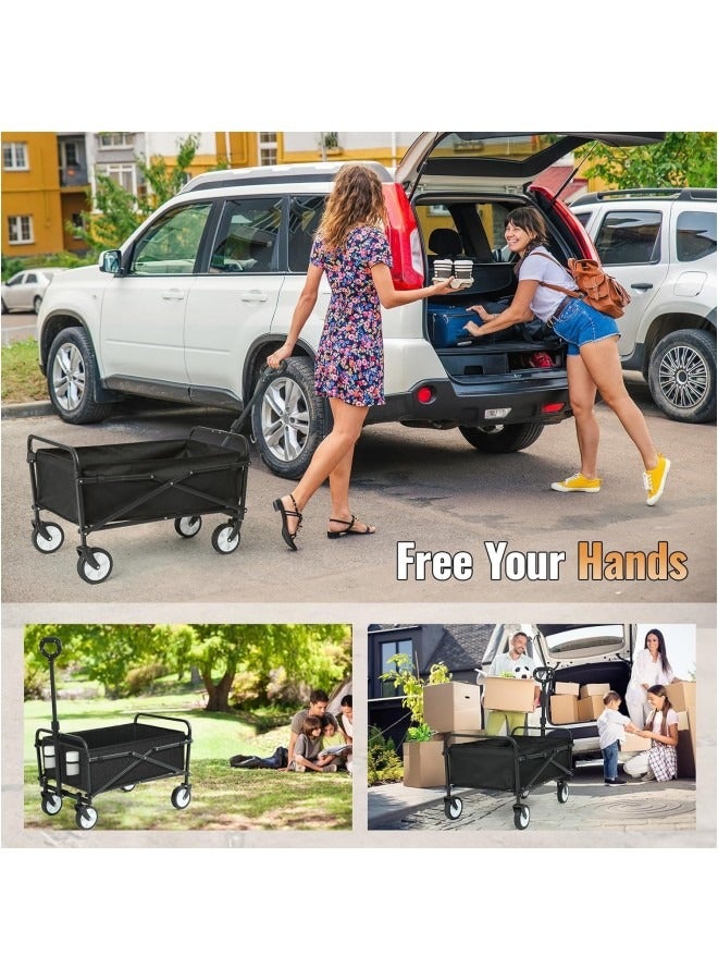 GGEROU سيارة مرافق قابلة للطي، عربة خدمات متعددة الاستخدام بعجلات، عربة شاطئ متدحرجة، عربة تسوق قابلة للطي، أقصى حمولة: 60 كجم أسود - Image 4