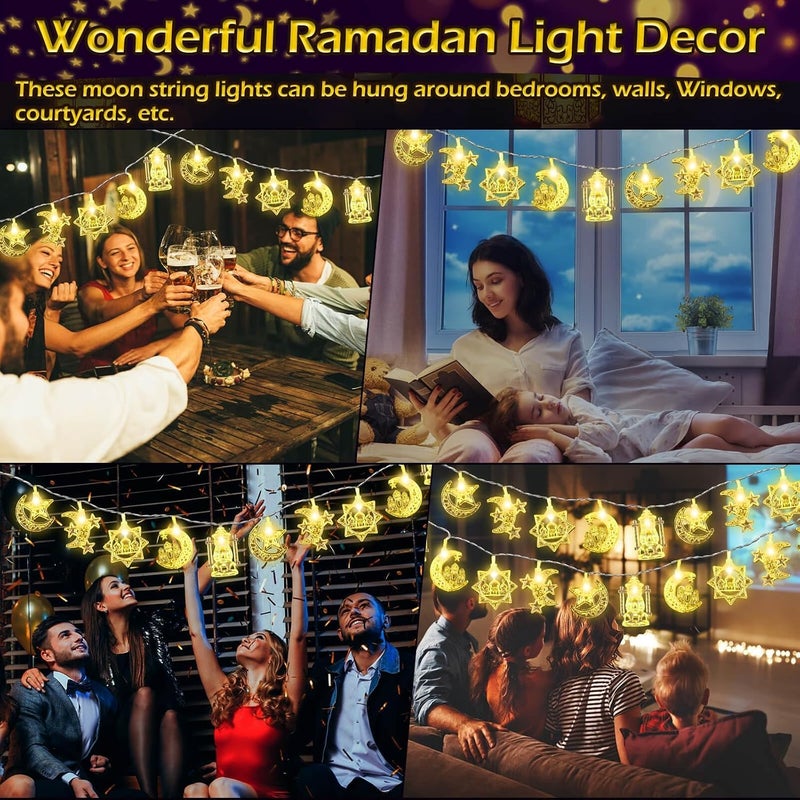 CTDZLED 20FT 40LED Warm White Ramadan String Lights, Battery Operated, Indoor/Outdoor, LED, Star Moon Castle Lantern, Ramadan Decorations, Eid Mubarak, Party Decor - Image 4