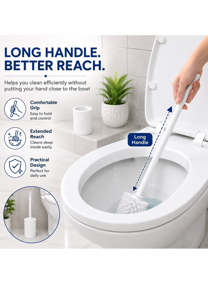 Lukadah Toilet Brush with Holder, Bathroom Toilet Bowl Cleaner Brush with Long Handle, Deep Cleaning Toilet Brush Set, Freestanding Toilet Cleaning Brush for Bathroom, Home and Office, White/Gray - Image 5