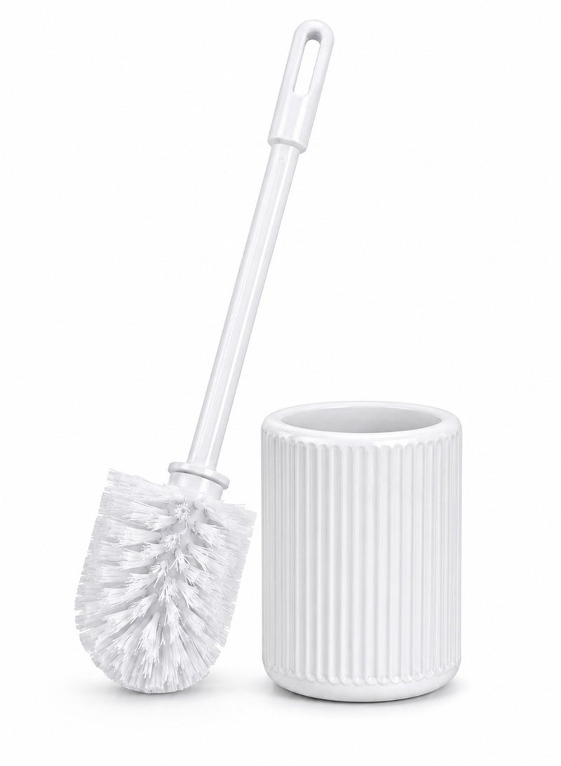 Lukadah Toilet Brush with Holder, Bathroom Toilet Bowl Cleaner Brush with Long Handle, Deep Cleaning Toilet Brush Set, Freestanding Toilet Cleaning Brush for Bathroom, Home and Office, White/Gray - Image 1