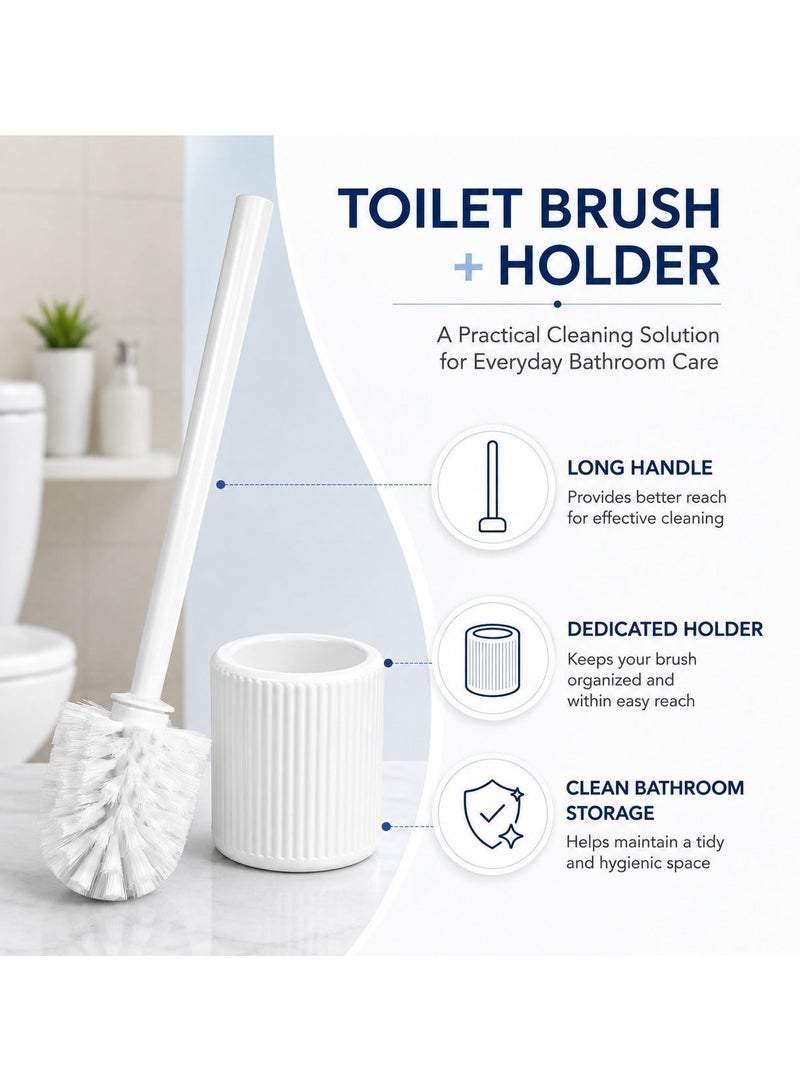 Lukadah Toilet Brush with Holder, Bathroom Toilet Bowl Cleaner Brush with Long Handle, Deep Cleaning Toilet Brush Set, Freestanding Toilet Cleaning Brush for Bathroom, Home and Office, White/Gray - Image 3