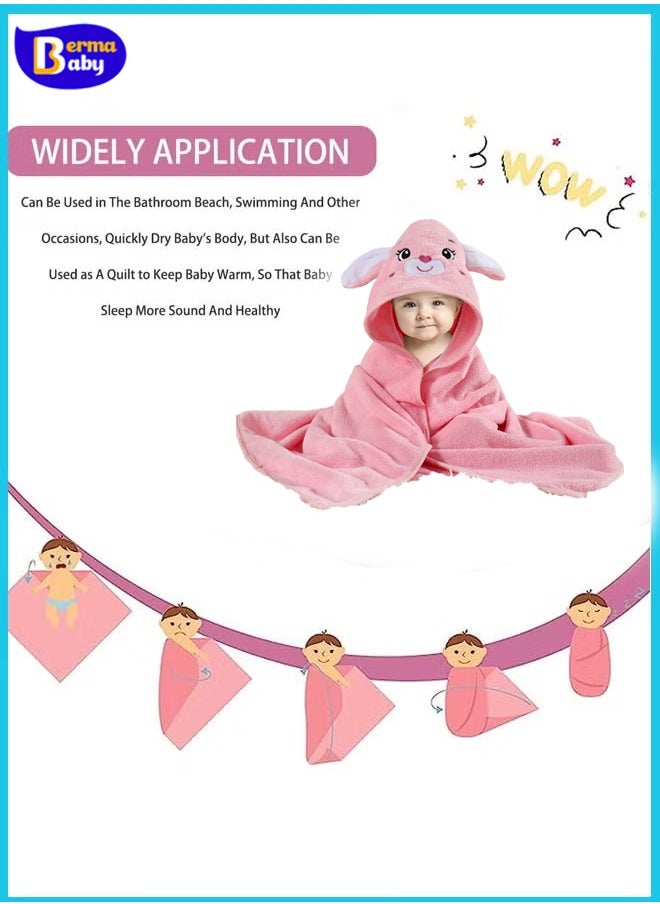 Berma Baby Hooded baby towel, toddler bathrobe, soft baby towel, newborn blanket, coral fleece shawl bath towel, swimming towel, soft and super absorbent towel for baby boys and girls, 80*80 cm  - Image 5