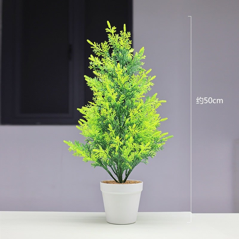 Plant Pine And Cypress Floor-Standing Potted Plant Ornaments Indoor Living Room Shopping Mall Fake Leaves Bionic Green Planting Christmas Pine - Image 1