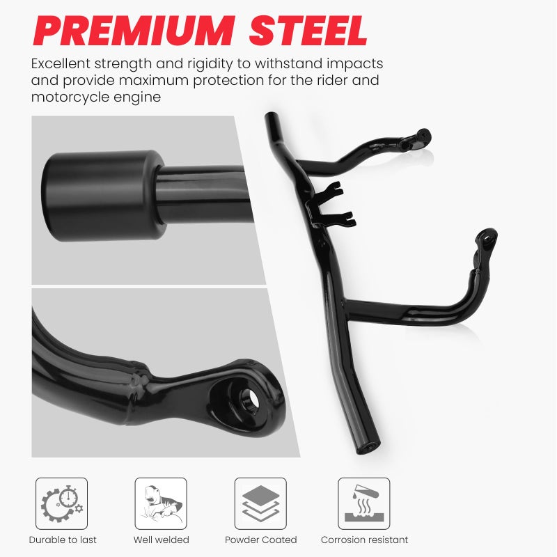 kekykm 2014-2026 Engine Guard Flat Out Crash Bar compatible with Harley Davidson Touring Street Road Glide Road King Electra Glide Ultra Limited, Gloss Black Motorcycle Bumper - Image 2