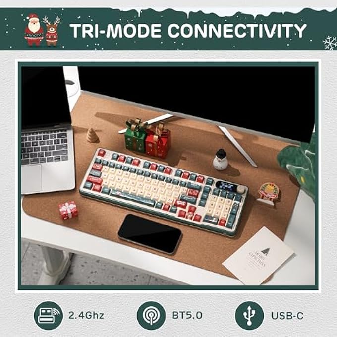 rayihni S98 MECHANICAL GAMING KEYBOARD SMART DISPLAY ROTARY KNOB, MOUNTED 96% RGB WIRELESS BT/2.4G/USB-C, HOT SWAP, SOFTWARE SUPPORT, CREAMY SOUND, 98 KEYS, CHRISTMAS SPECIAL EDITION - Image 2