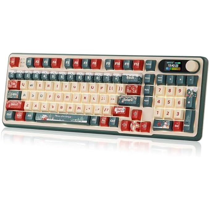 rayihni S98 MECHANICAL GAMING KEYBOARD SMART DISPLAY ROTARY KNOB, MOUNTED 96% RGB WIRELESS BT/2.4G/USB-C, HOT SWAP, SOFTWARE SUPPORT, CREAMY SOUND, 98 KEYS, CHRISTMAS SPECIAL EDITION - Image 1