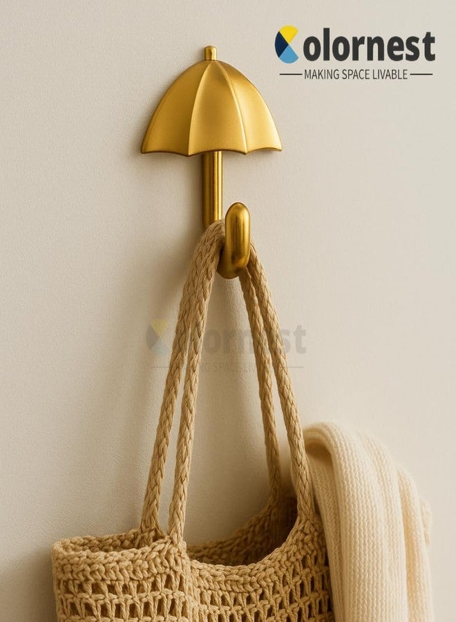 Colornest خطافات معدنية جدارية من قطعتين من كولورنست | خطافات جدارية متينة بتصميم مظلة للتعليق | علاقة مناشف وملابس للحمام والمطبخ والمدخل | ذهبي - Image 4