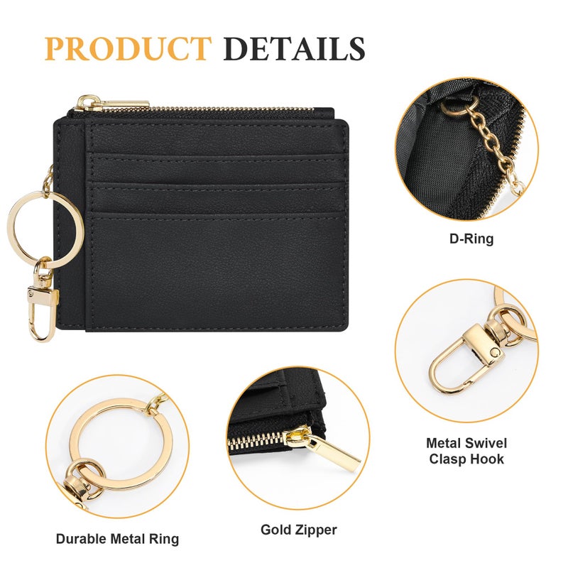 Sodsay Card Case Slim Front Pocket Wallet for Women Credit Card Holder with Keychain(Smooth Black) - Image 3