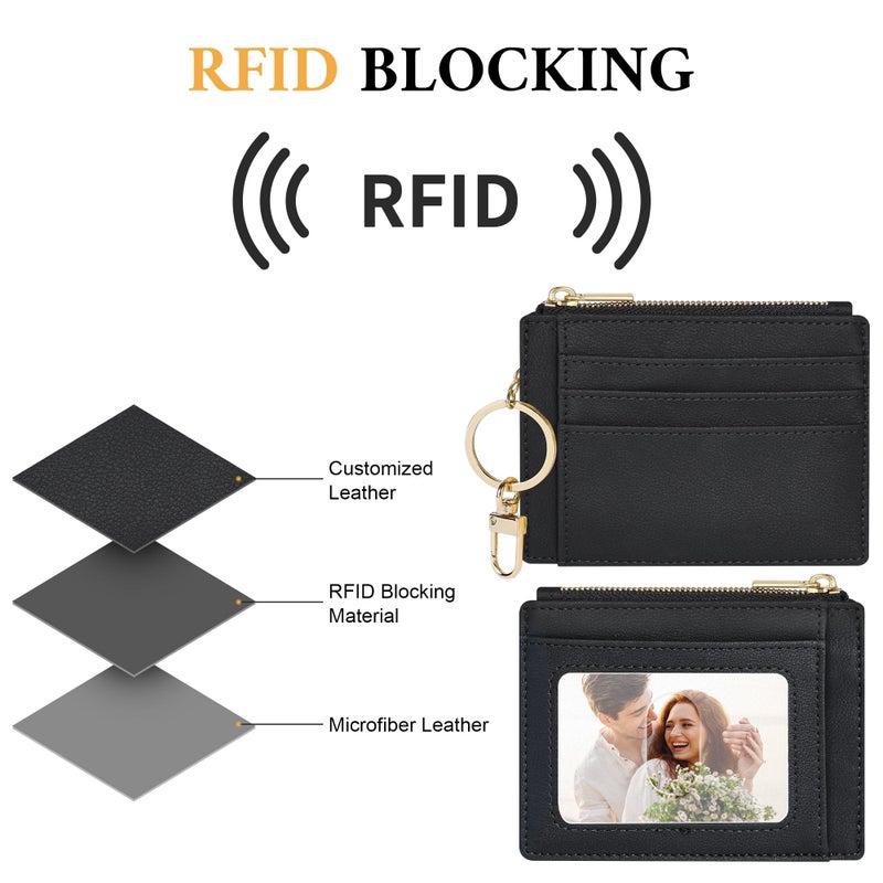 Sodsay Card Case Slim Front Pocket Wallet for Women Credit Card Holder with Keychain(Smooth Black) - Image 5