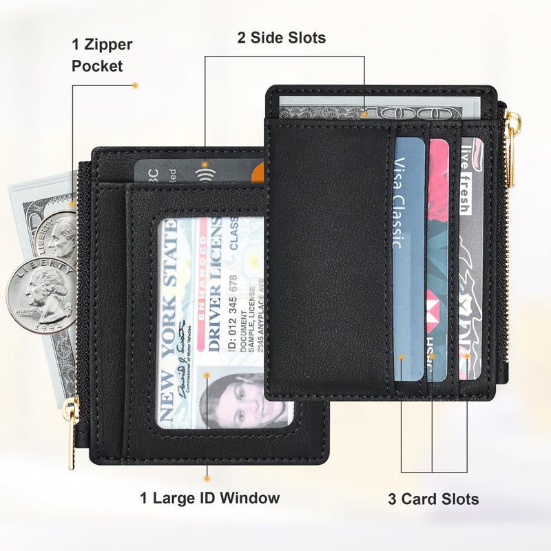 Sodsay Card Case Slim Front Pocket Wallet for Women Credit Card Holder with Keychain(Smooth Black) - Image 2