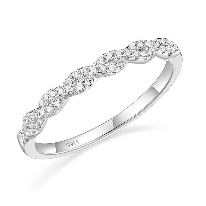 EAMTI 925 Sterling Silver Wedding Band for Women Cubic Zirconia Twisted Rope Half Eternity Band Ring Size 6 - Image 1