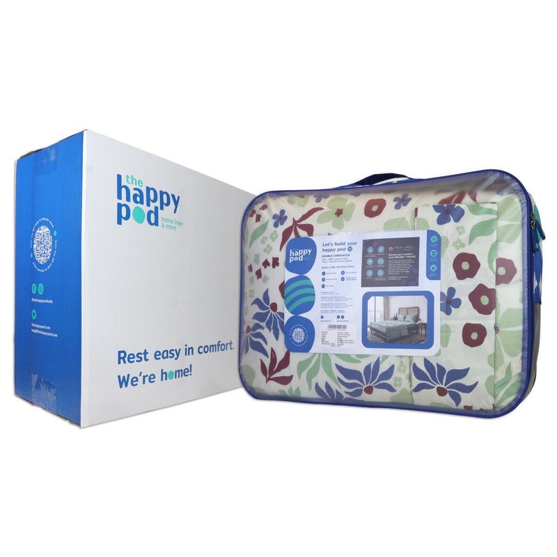THE HAPPY POD Queen Size Comforter for Double Bed | All-Season Double Size Comforter - 2.28 m x 2.54 m | Blossom Breeze - Green | 100% Combed Cotton - Image 3