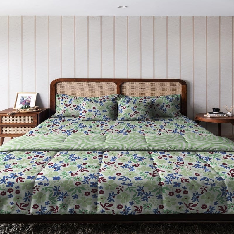THE HAPPY POD Queen Size Comforter for Double Bed | All-Season Double Size Comforter - 2.28 m x 2.54 m | Blossom Breeze - Green | 100% Combed Cotton - Image 1