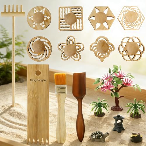 BangBangDa Zen Garden Stamps Rake Gifts Patterns Sand Play Therapy Kit Meditation Tool Accessories Supplier Mini Office Tabletop Miniature Sandbox Father Mother Mon Dad Man Women Zen Gifts - Image 1