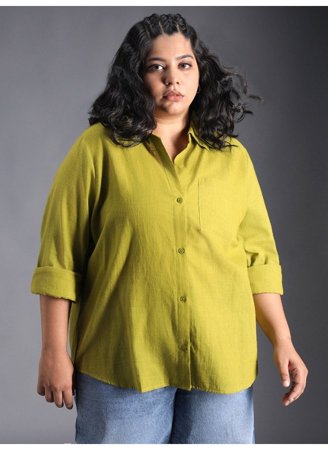 HIGH STAR Women’s Oversized Green Shirt – Trendy and Comfortable  - Image 1