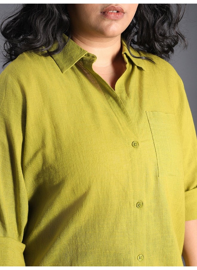 HIGH STAR Women’s Oversized Green Shirt – Trendy and Comfortable  - Image 3