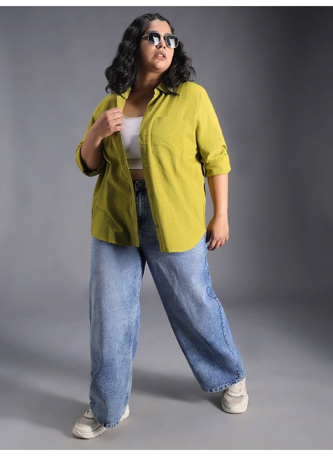 HIGH STAR Women’s Oversized Green Shirt – Trendy and Comfortable  - Image 2