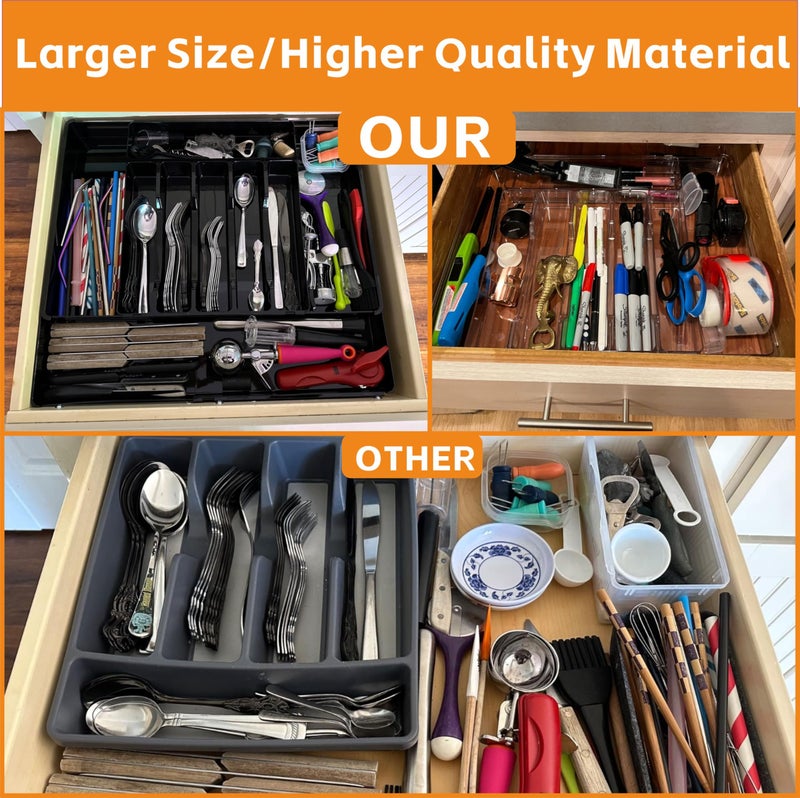 Yieach Clear Expandable Silverware Organizers for Kitchen Drawers,Large BPA Free Cutlery Organizer in Drawer,Plastic Utensil Drawer Organizer Suitable as Flatware,Knife,Fork,Spoon,Silverware Holder and Tray - Image 4
