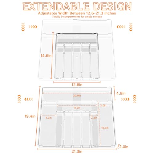 Yieach Clear Expandable Silverware Organizers for Kitchen Drawers,Large BPA Free Cutlery Organizer in Drawer,Plastic Utensil Drawer Organizer Suitable as Flatware,Knife,Fork,Spoon,Silverware Holder and Tray - Image 3