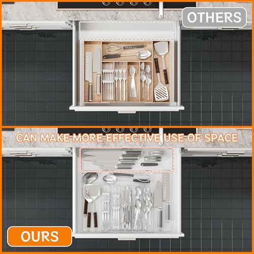 Yieach Clear Expandable Silverware Organizers for Kitchen Drawers,Large BPA Free Cutlery Organizer in Drawer,Plastic Utensil Drawer Organizer Suitable as Flatware,Knife,Fork,Spoon,Silverware Holder and Tray - Image 2