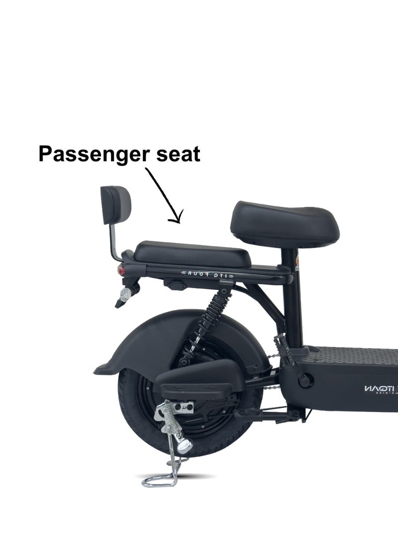 كاميل دراجة كهربائية ITQ-4 Pro للبالغين، بقدرة 450 واط، إطارات مقاس 14 بوصة، مدى يصل إلى 65 كم، مزودة بمرايا جانبية وسلة، باللون الأسود. - Image 2