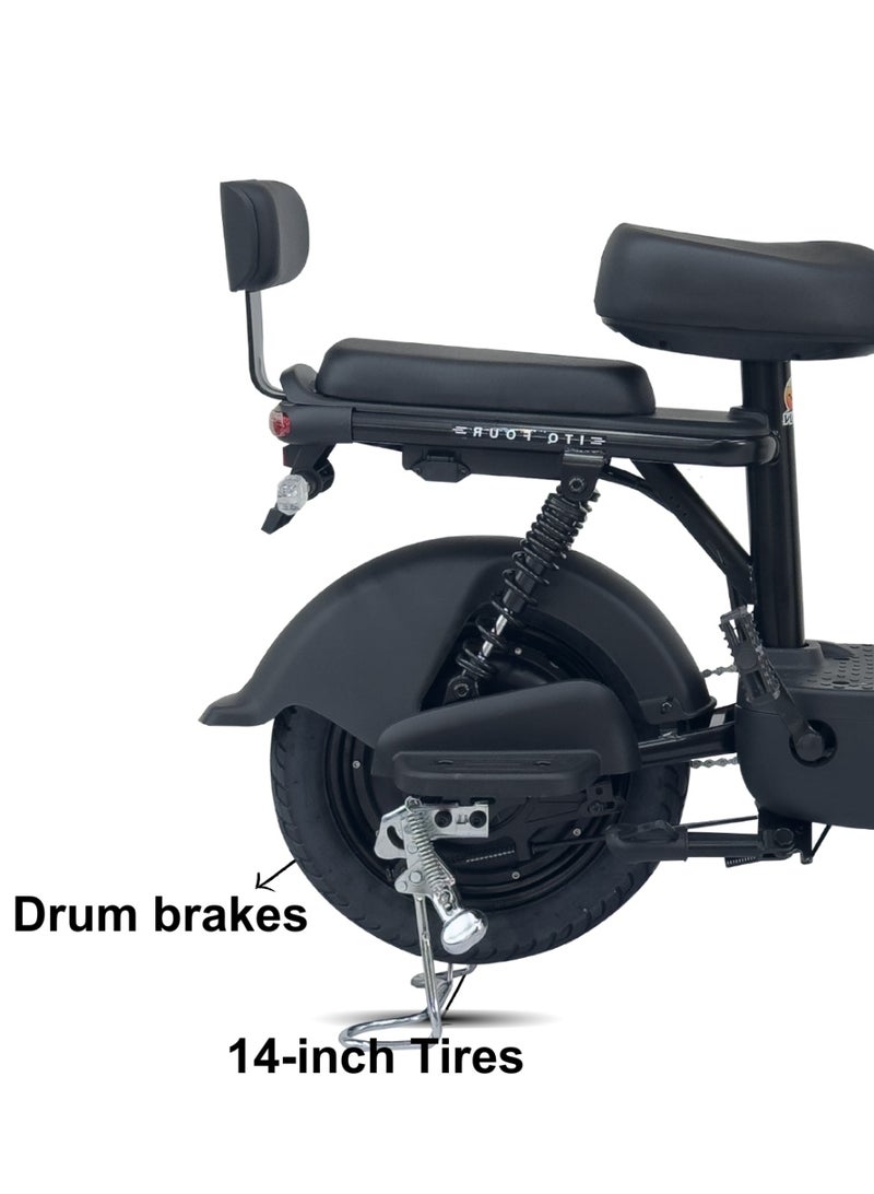 كاميل دراجة كهربائية ITQ-4 Pro للبالغين، بقدرة 450 واط، إطارات مقاس 14 بوصة، مدى يصل إلى 65 كم، مزودة بمرايا جانبية وسلة، باللون الأسود. - Image 4