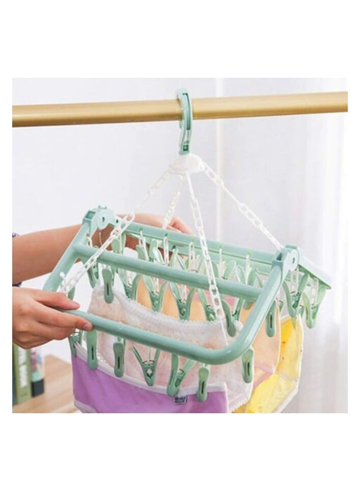 إيونتو رف تجفيف الملابس من Aiwanto، 32 مشبكًا، شماعة ملابس قابلة للطي، جوارب مجففة، مشابك تجفيف القماش (أخضر فاتح) - Image 2