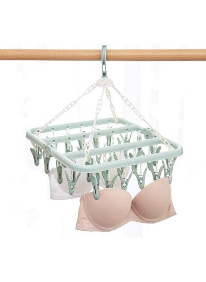 إيونتو رف تجفيف الملابس من Aiwanto، 32 مشبكًا، شماعة ملابس قابلة للطي، جوارب مجففة، مشابك تجفيف القماش (أخضر فاتح) - Image 1