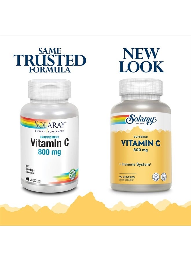 Solaray - Buffered Vitamin C 800mg w/Rose HIPS & Acerola | Immune Function, Skin, Bone & Nerve Health Support, 90 VegCaps - Image 1