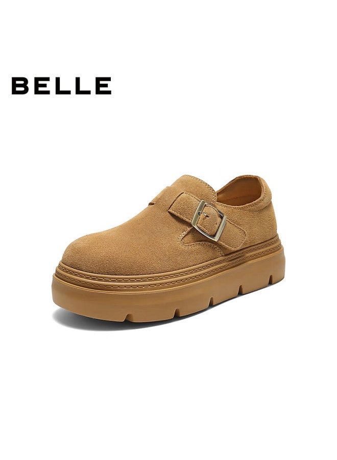 Belle Women's Thick-soled Warm Furry Shoes Winter Double-layer Cowhide Retro Birkenstock Jd009dm5 Brown Single Lining Size 37 - Image 1
