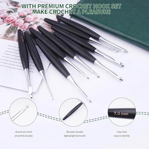 Hobekoee Inline Crochet Hooks Set 9 Sizes 3.5mm(E)-8mm(L) Wooden Handle Crochet Hooks Set with Case,Ergonomic Grip for Arthritic Hands - Image 3