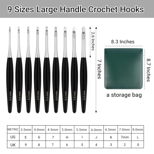 Hobekoee Inline Crochet Hooks Set 9 Sizes 3.5mm(E)-8mm(L) Wooden Handle Crochet Hooks Set with Case,Ergonomic Grip for Arthritic Hands - Image 2