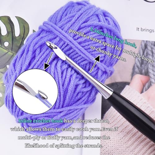 Hobekoee Inline Crochet Hooks Set 9 Sizes 3.5mm(E)-8mm(L) Wooden Handle Crochet Hooks Set with Case,Ergonomic Grip for Arthritic Hands - Image 4