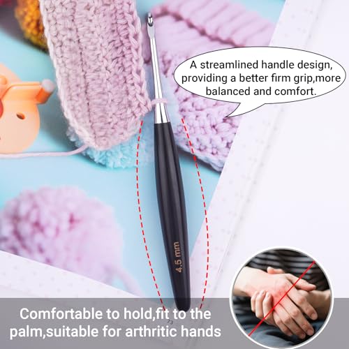 Hobekoee Inline Crochet Hooks Set 9 Sizes 3.5mm(E)-8mm(L) Wooden Handle Crochet Hooks Set with Case,Ergonomic Grip for Arthritic Hands - Image 5