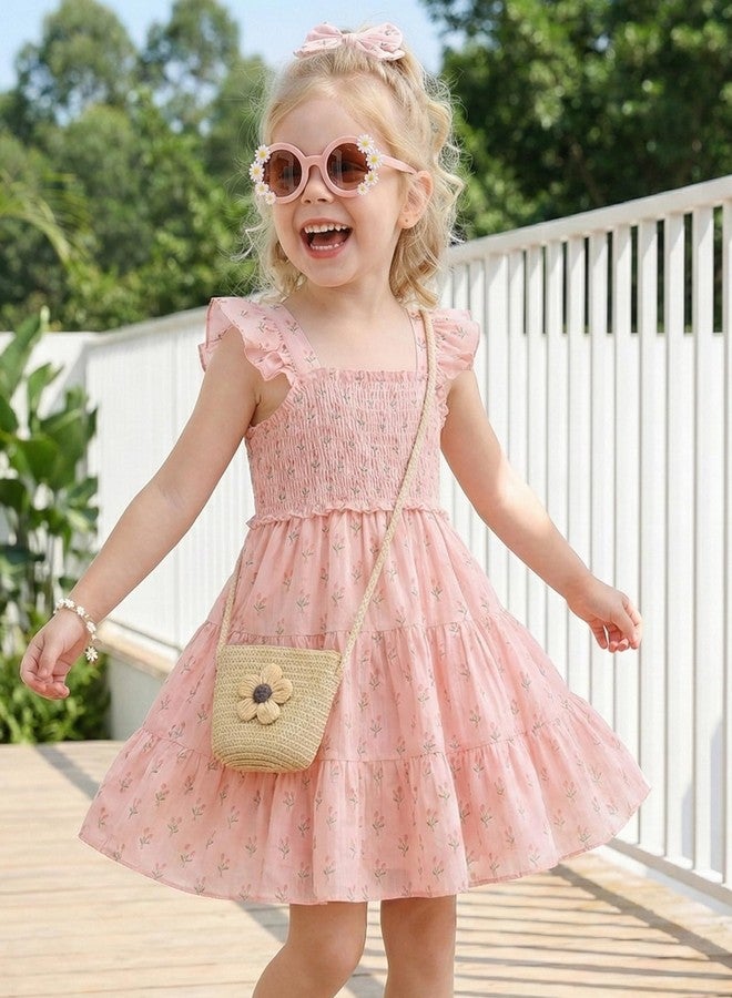 Mioglrie Little Girl Dresses Summer Outfits 4T 5T Girl Clothes Kids Princess Pink Ruffle Sleeveless Floral Dress Casual Park Sundress - Image 2