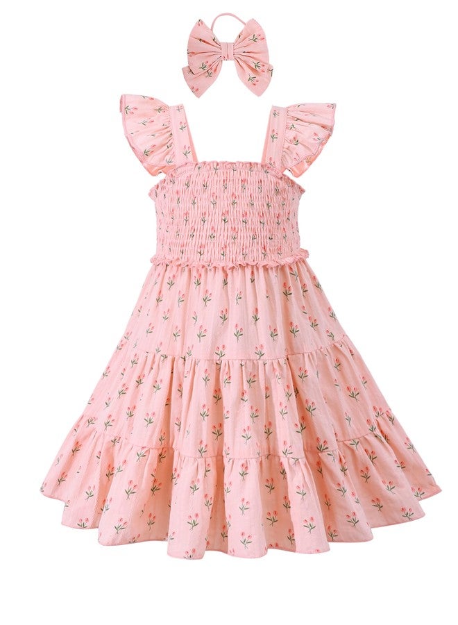 Mioglrie Little Girl Dresses Summer Outfits 4T 5T Girl Clothes Kids Princess Pink Ruffle Sleeveless Floral Dress Casual Park Sundress - Image 1
