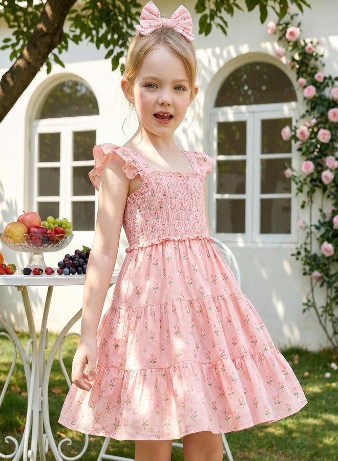 Mioglrie Little Girl Dresses Summer Outfits 4T 5T Girl Clothes Kids Princess Pink Ruffle Sleeveless Floral Dress Casual Park Sundress - Image 3