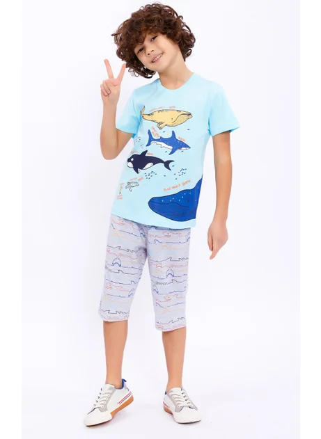 روليبولي Blue Whale Turquoise Boys Capri Set