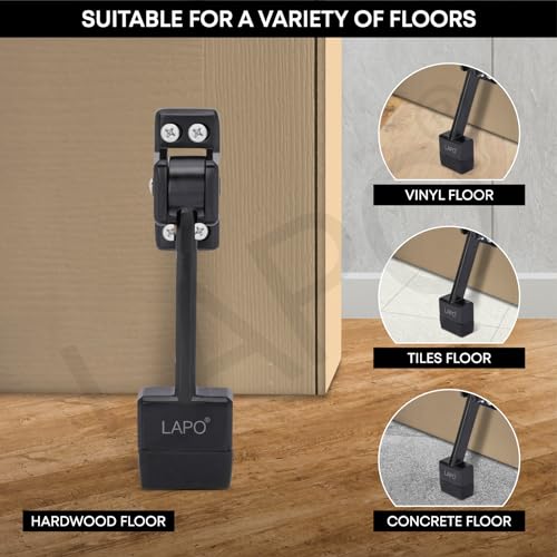 LAPO Premium 5 Inch Door Stopper for Main Door with Screw | Door Stopper to Hold Door | Sturdy Wooden Door Holder for Home, Office, Hotel | Strong Grip | Black Finish (Pack of 4) - Image 3