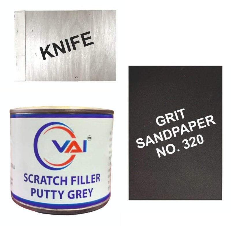 VAI Scratch Filler Putty Grey 200 GMS for Car, Bike with 1 Putty Knife and 320 Grit Sandpaperto Fill Scratches and Dents/Putty for Car, Scratch Filler Putty - Image 1