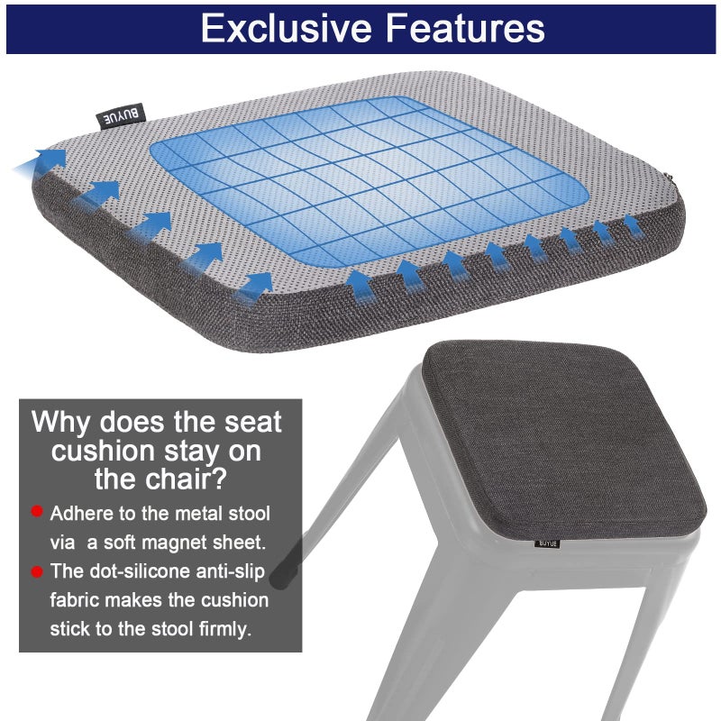 BUYUE BUYUE Friendly Woven Fabric Magnetic Bar Stool Cushions Set of 4  Enhanced Anti-Slip Breathable Small Chair Seat Pads for Caf? Bistro Stackable Metal Stools (Square  Dark Gray  4 Counts) - Image 5