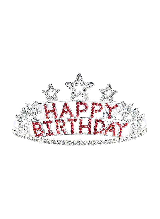 NIBEMINENT Rhinestone Tiara Silver/Red 5.1x2x5.7cm