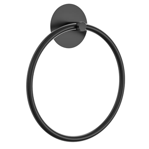 susswiff Matte Black Bathroom Towel Ring - SUS304 Stainless Steel Bathroom Towel Rack, Susswiff Adhesive Wall Mounted Hand Towels Holder, Towel Hanger for Bathroom Organizer, Kitchen Storage - Image 1