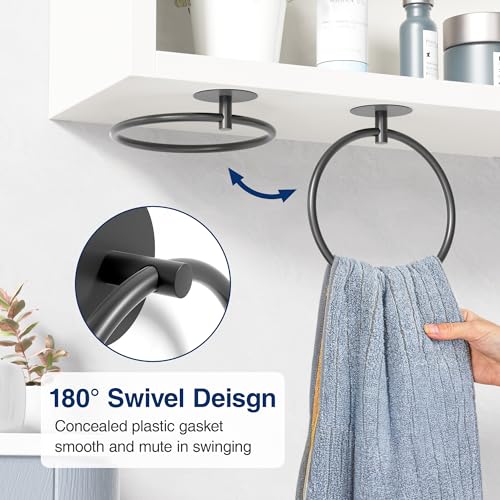susswiff Matte Black Bathroom Towel Ring - SUS304 Stainless Steel Bathroom Towel Rack, Susswiff Adhesive Wall Mounted Hand Towels Holder, Towel Hanger for Bathroom Organizer, Kitchen Storage - Image 3