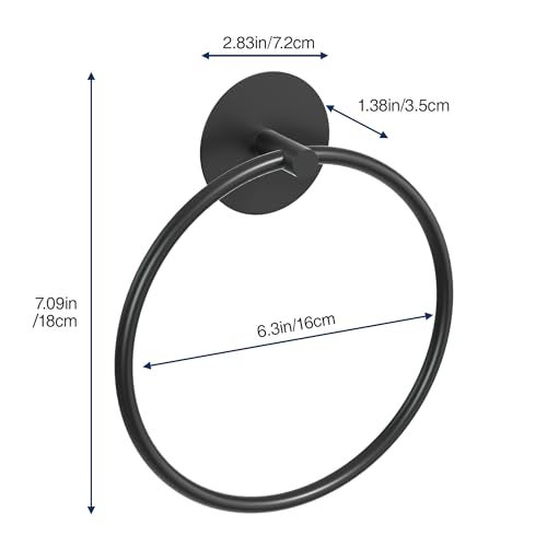 susswiff Matte Black Bathroom Towel Ring - SUS304 Stainless Steel Bathroom Towel Rack, Susswiff Adhesive Wall Mounted Hand Towels Holder, Towel Hanger for Bathroom Organizer, Kitchen Storage - Image 4