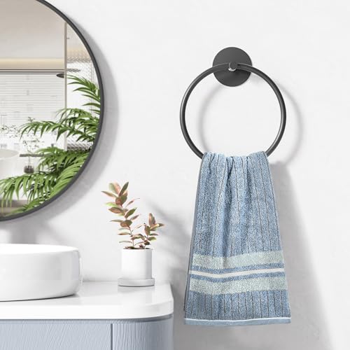 susswiff Matte Black Bathroom Towel Ring - SUS304 Stainless Steel Bathroom Towel Rack, Susswiff Adhesive Wall Mounted Hand Towels Holder, Towel Hanger for Bathroom Organizer, Kitchen Storage - Image 5
