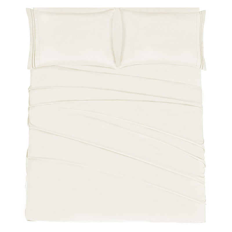 Mejoroom Full Size Sheets 1800TC Luxury Full Sheets with 16 Inch Deep Pocket Premium Bedding Collection Extra Soft Breathable Wrinkle Fade Stain Resistant 4 Piece Full Ivory
