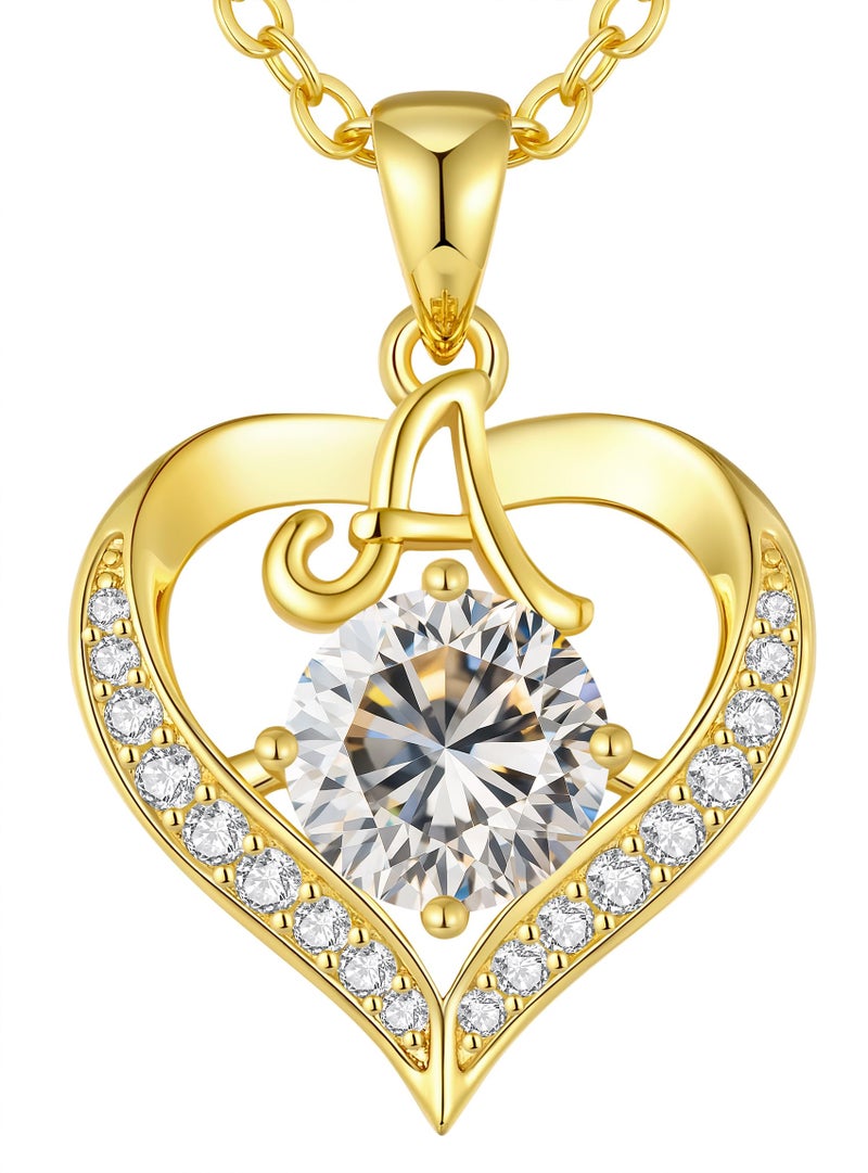 CDE Valentines Day Gift 18K Gold Plated Initial Heart 2 Carat Moissanite Necklace for Women 925 Sterling Silver Jewelry, Christmas Anniversary Birthday Gift for Wife Girlfriend Her (Initial A-2 Carat) - Image 1