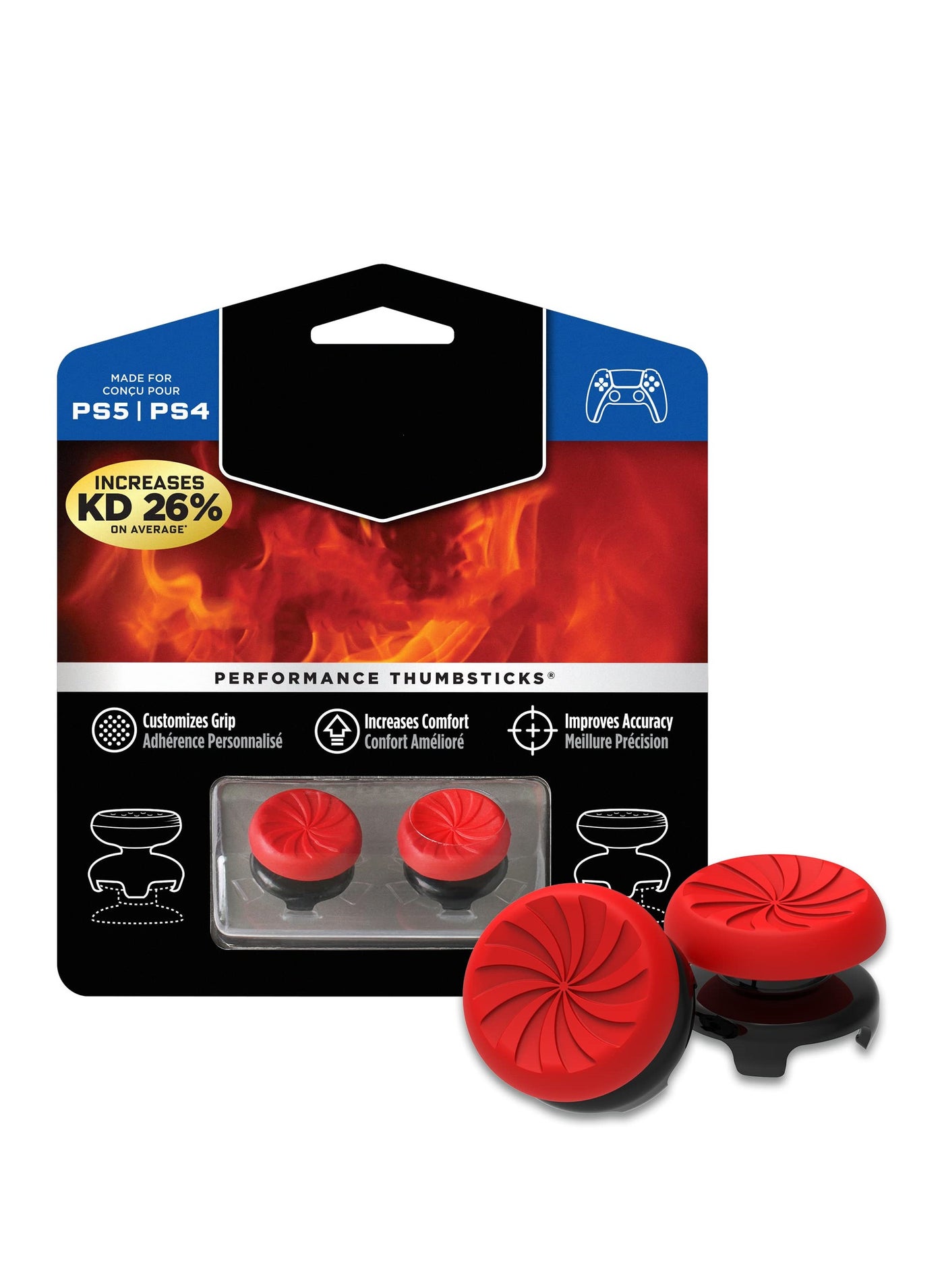 FPS for Playstation 4 (PS4) and Playstation 5 (PS5) Performance Thumbsticks 2 High-Rise Concave (Red)